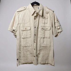 Grass Roots Collection by Terramar Men's Khaki Shirt‎ 70s Safari Coastal Boho